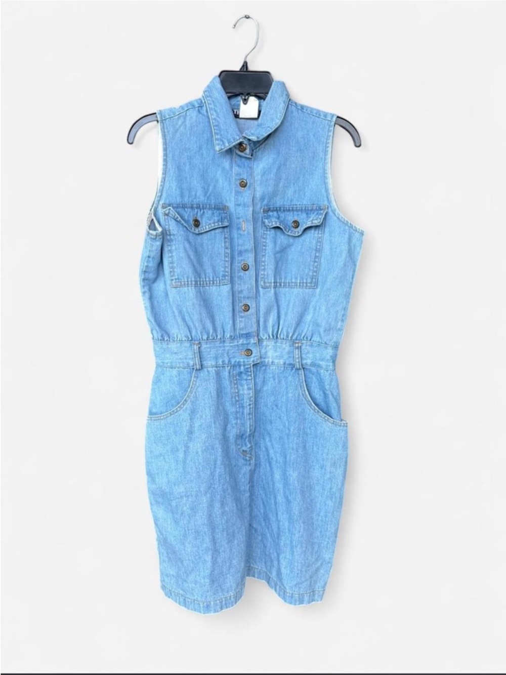 Classic Sleeveless Denim Dress - Light Blue